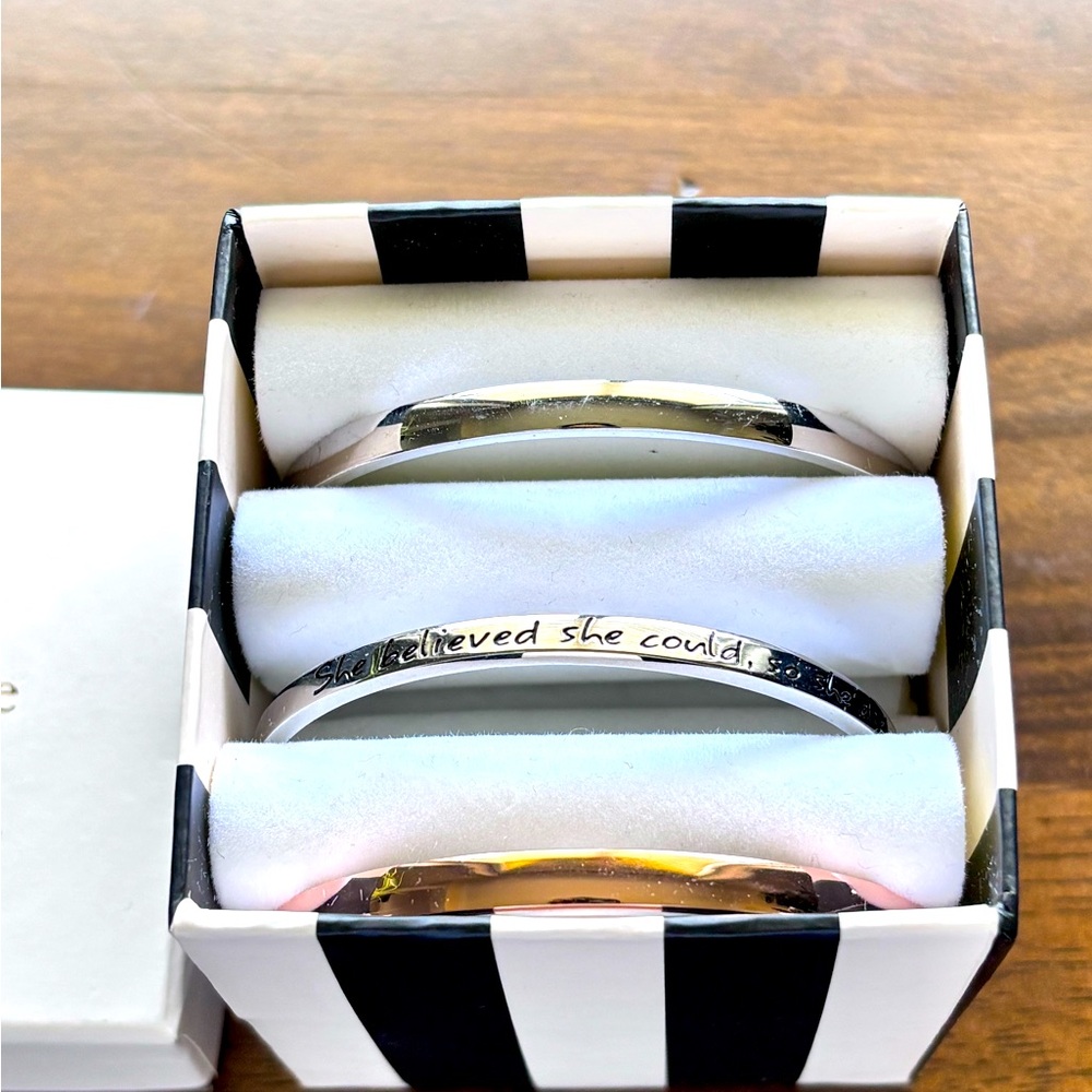 Kate Spade Metal Multi Idiom Bangle Bracelets  Set of 3